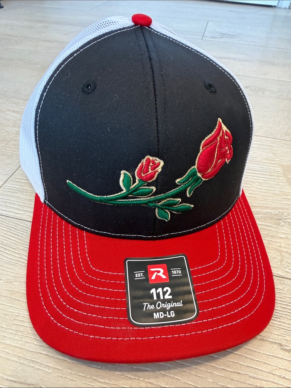 Snapback Hat with Embroidered Rose